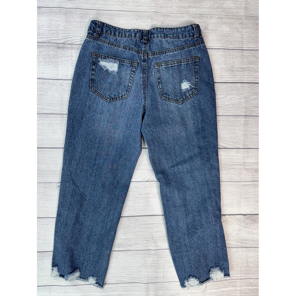 Vanilla Star High Waisted Distressed Straight Leg Jeans Blue Button Fly Size 7 - Picture 8 of 12